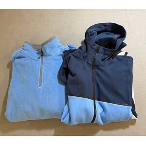 Bundle of‎ 2 Mens XL Fleece Pullover Hoodie & Jacket Blue Lon Sleeve Adult.